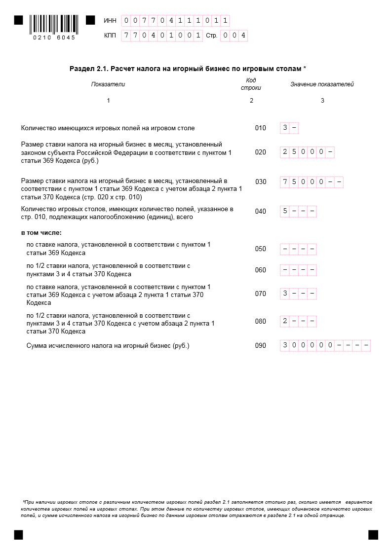 Примеры расчетов по игорному бизнесу налогу