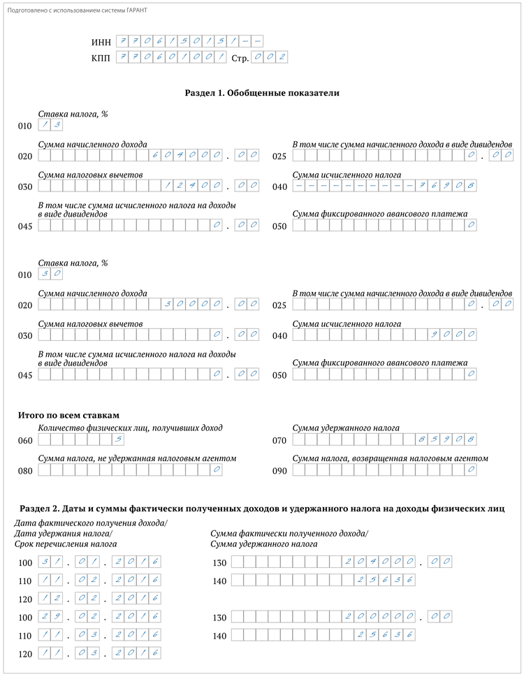 Бланк новой формы 6 ндфл